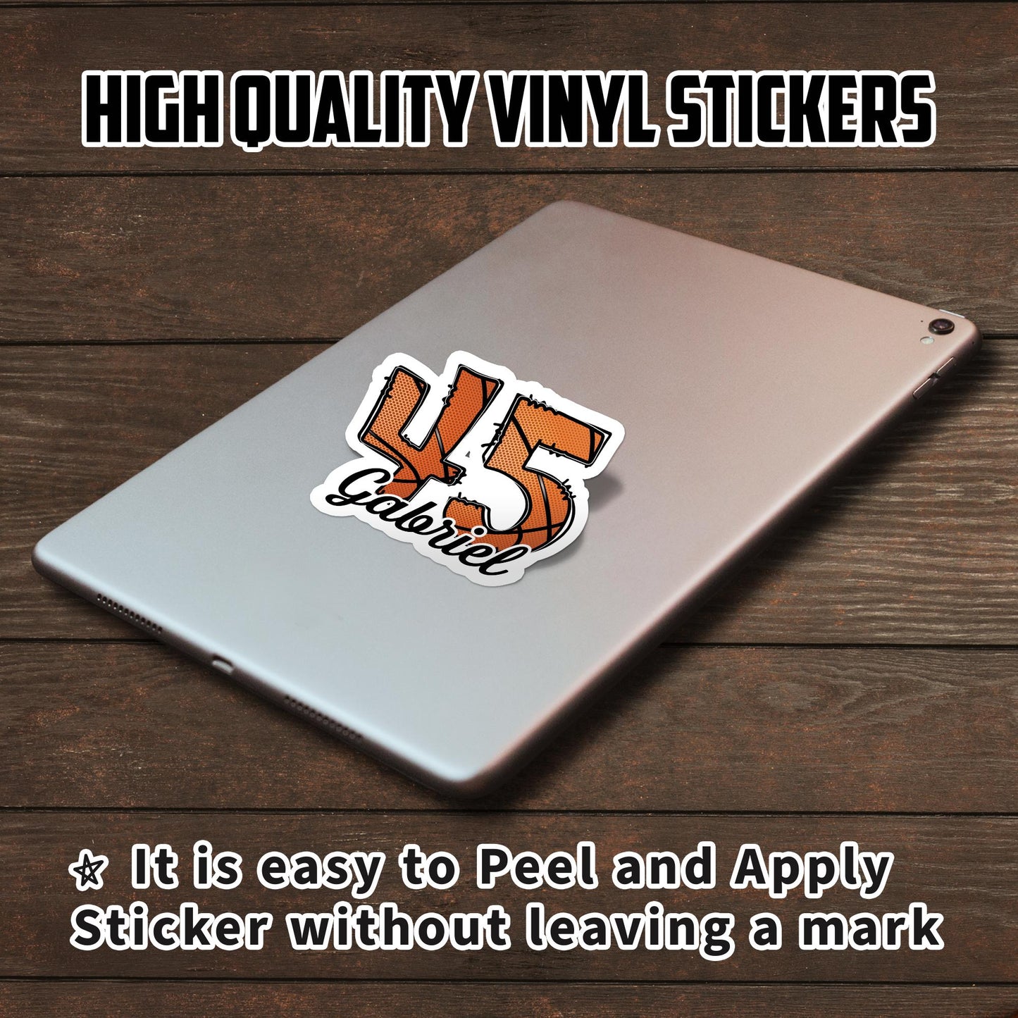 Personalized Basketball Name & Number Sticker: Water Bottle, Laptop Decal