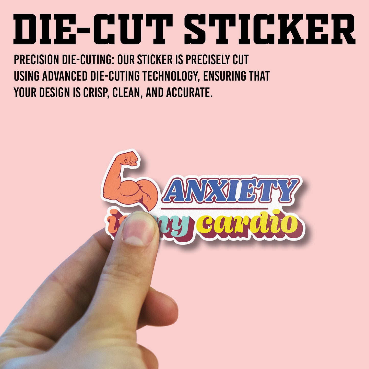 Anxiety Is My Cardio Sticker, Anxiety Stickers, Mental Health Support Vinyl Decals, Emotional Wellness, Waterproof, UV Resistant, for Laptop, Water Bottle, Journal, Notebook