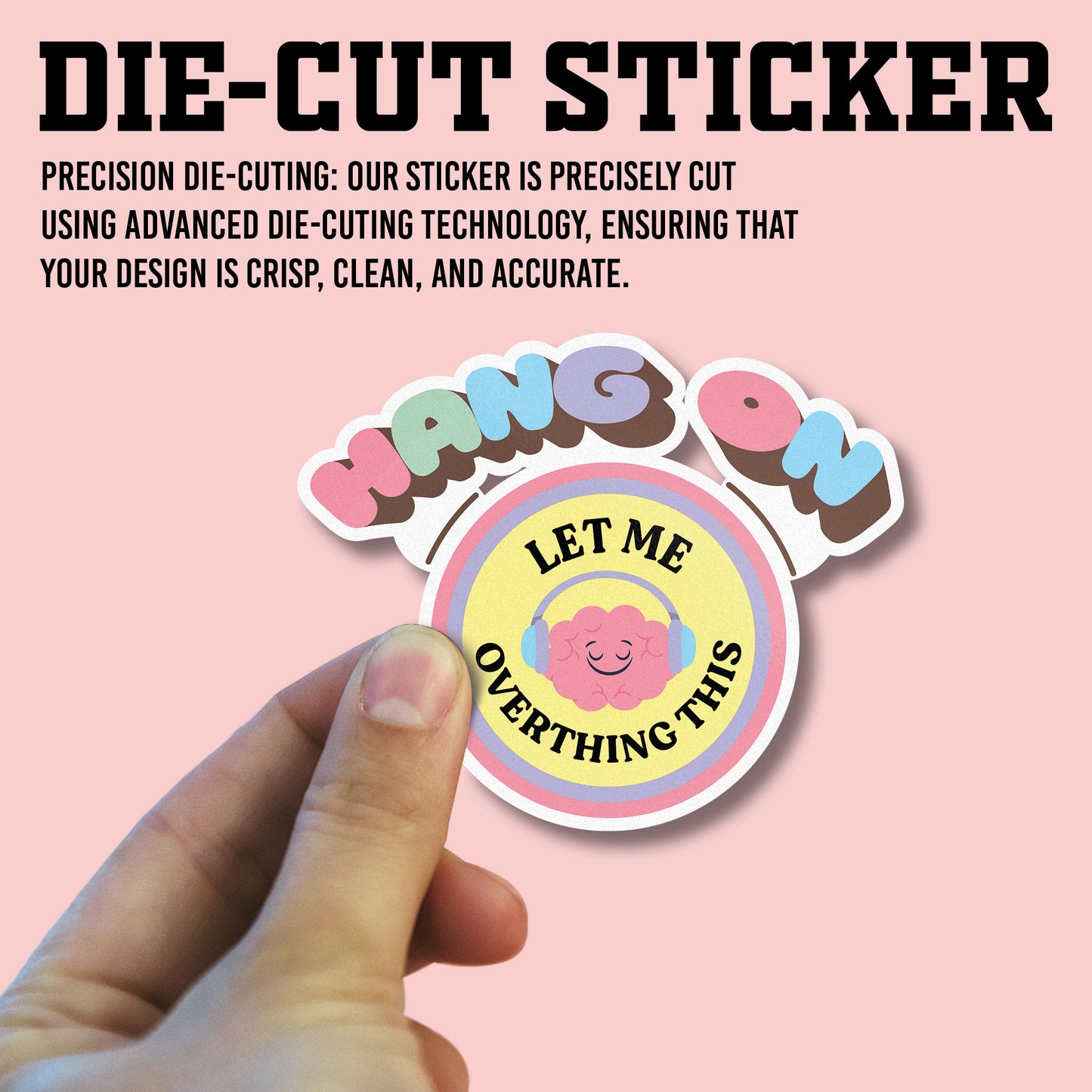 Hang On Let Me Overthing This Sticker, Anxiety Stickers, Mental Health Support Vinyl Decals, Emotional Wellness, Waterproof, UV Resistant, for Laptop, Water Bottle, Journal, Notebook