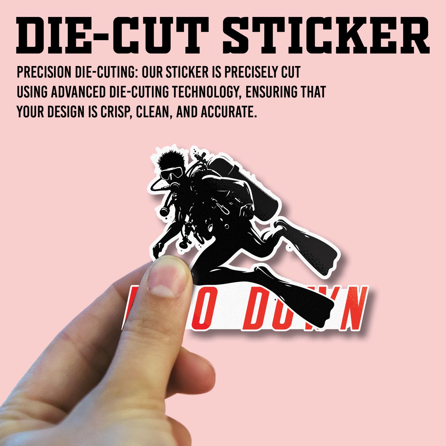 Diving I Go Down Sticker, Scuba Gear Stickers, Ocean Diving Vinyl Decals, Adventure Sport, Waterproof, UV Resistant, for Laptop, Water Bottle, Journal, Notebook