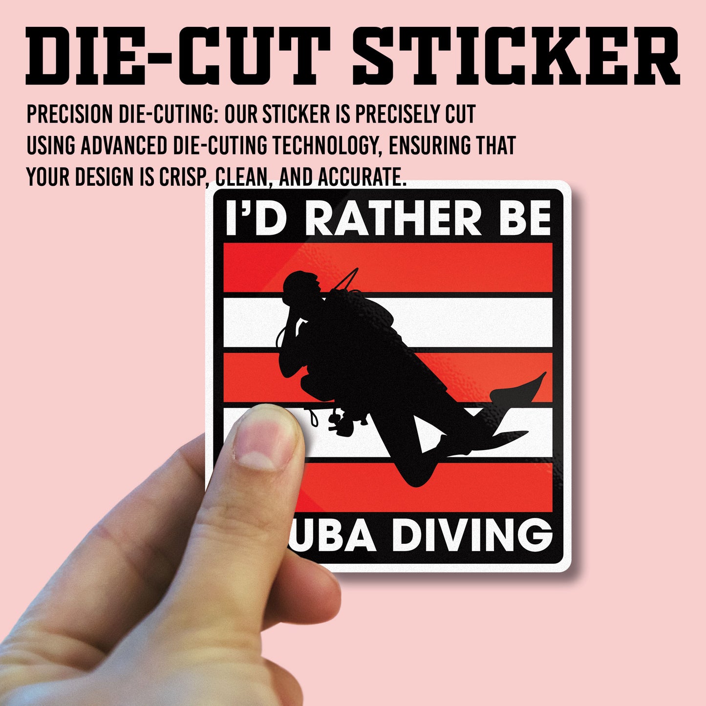 Diving Id Rather Be Scuba Gear Sticker, Scuba Gear Stickers, Ocean Diving Vinyl Decals, Adventure Sport, Waterproof, UV Resistant, for Laptop, Water Bottle, Journal, Notebook