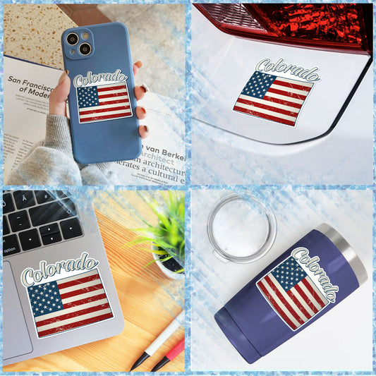 Colorado Stickers US State Shaped Map Stickers, Vintage American Flag Patriotic Vinyl Decals for Water Bottles Luggage Suitcase Scrapbooking Computer