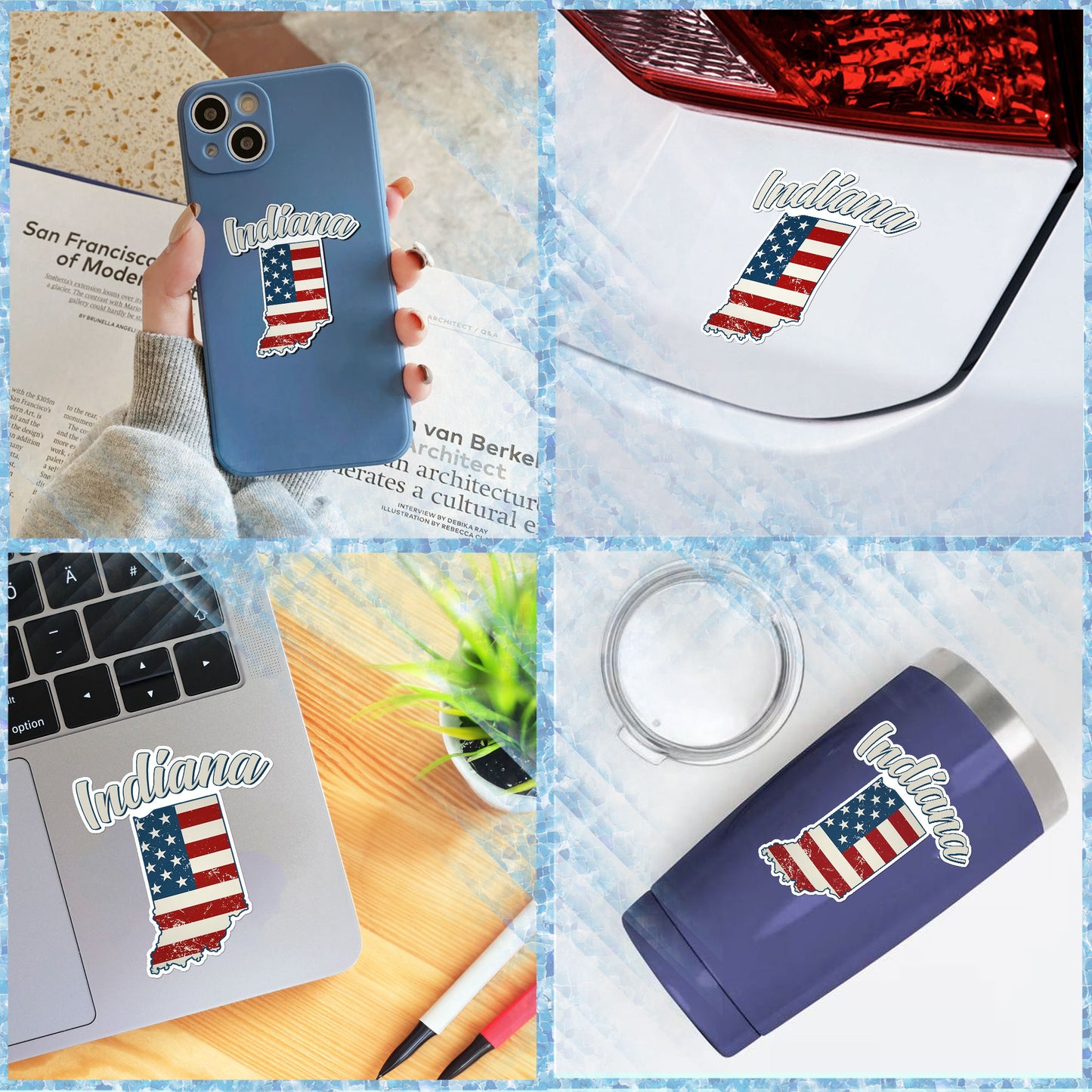 Indiana Stickers US State Shaped Map Stickers, Vintage American Flag Patriotic Vinyl Decals for Water Bottles Luggage Suitcase Scrapbooking Computer