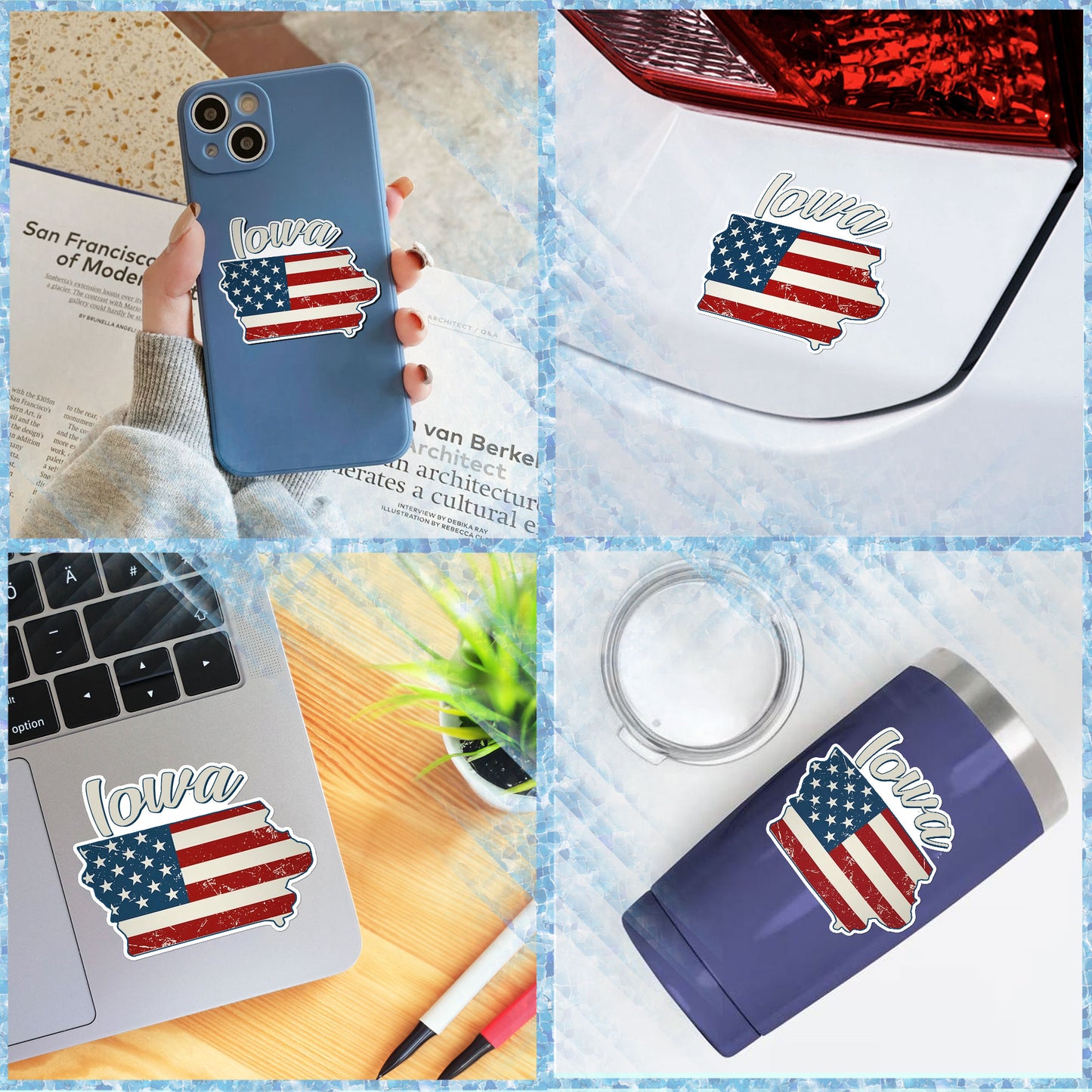 Iowa Stickers US State Shaped Map Stickers, Vintage American Flag Patriotic Vinyl Decals for Water Bottles Luggage Suitcase Scrapbooking Computer