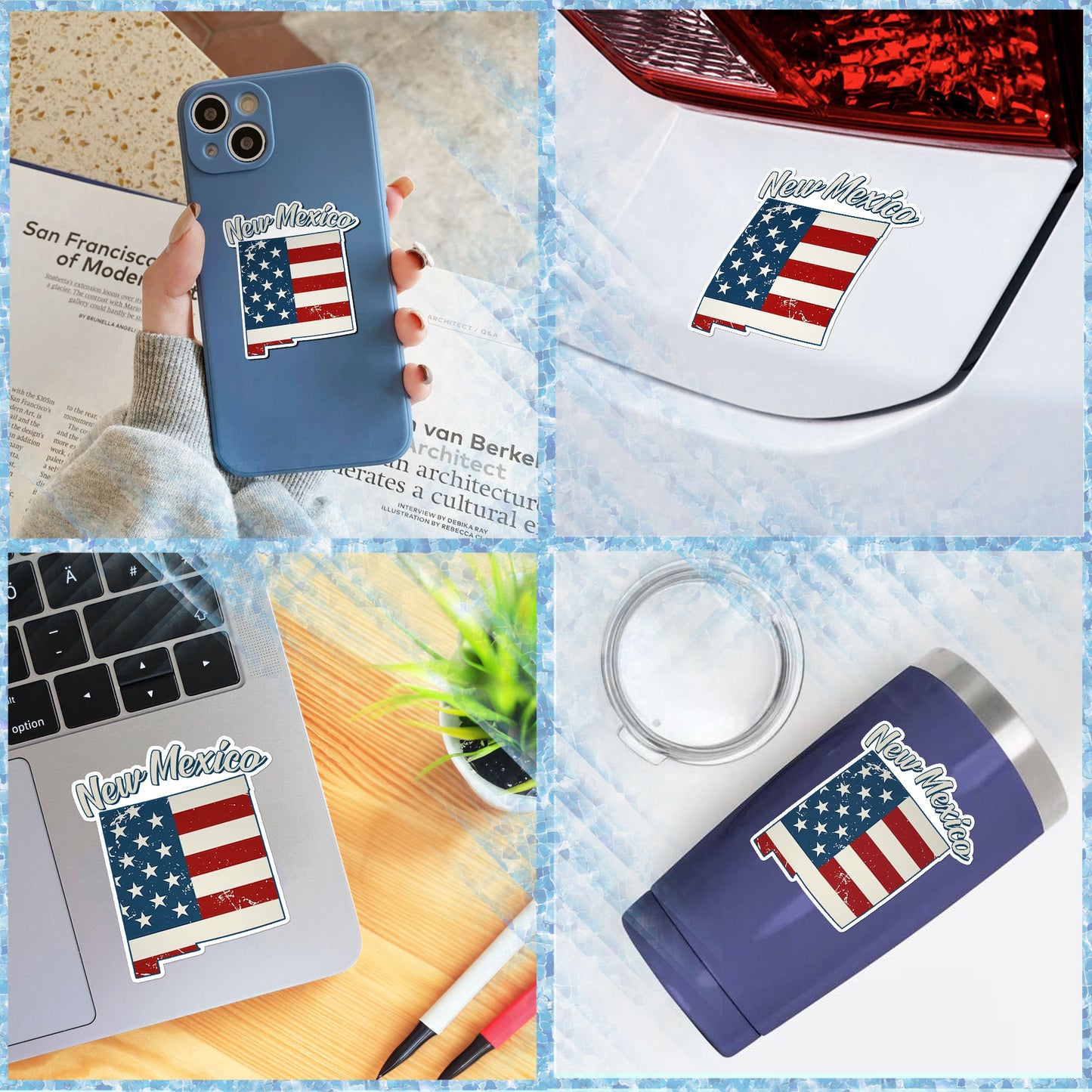 New mexico Stickers US State Shaped Map Stickers, Vintage American Flag Patriotic Vinyl Decals for Water Bottles Luggage Suitcase Scrapbooking Computer