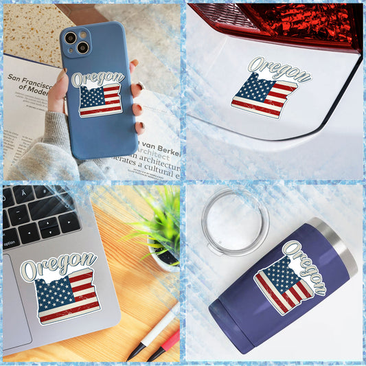 Oregon Stickers US State Shaped Map Stickers, Vintage American Flag Patriotic Vinyl Decals for Water Bottles Luggage Suitcase Scrapbooking Computer