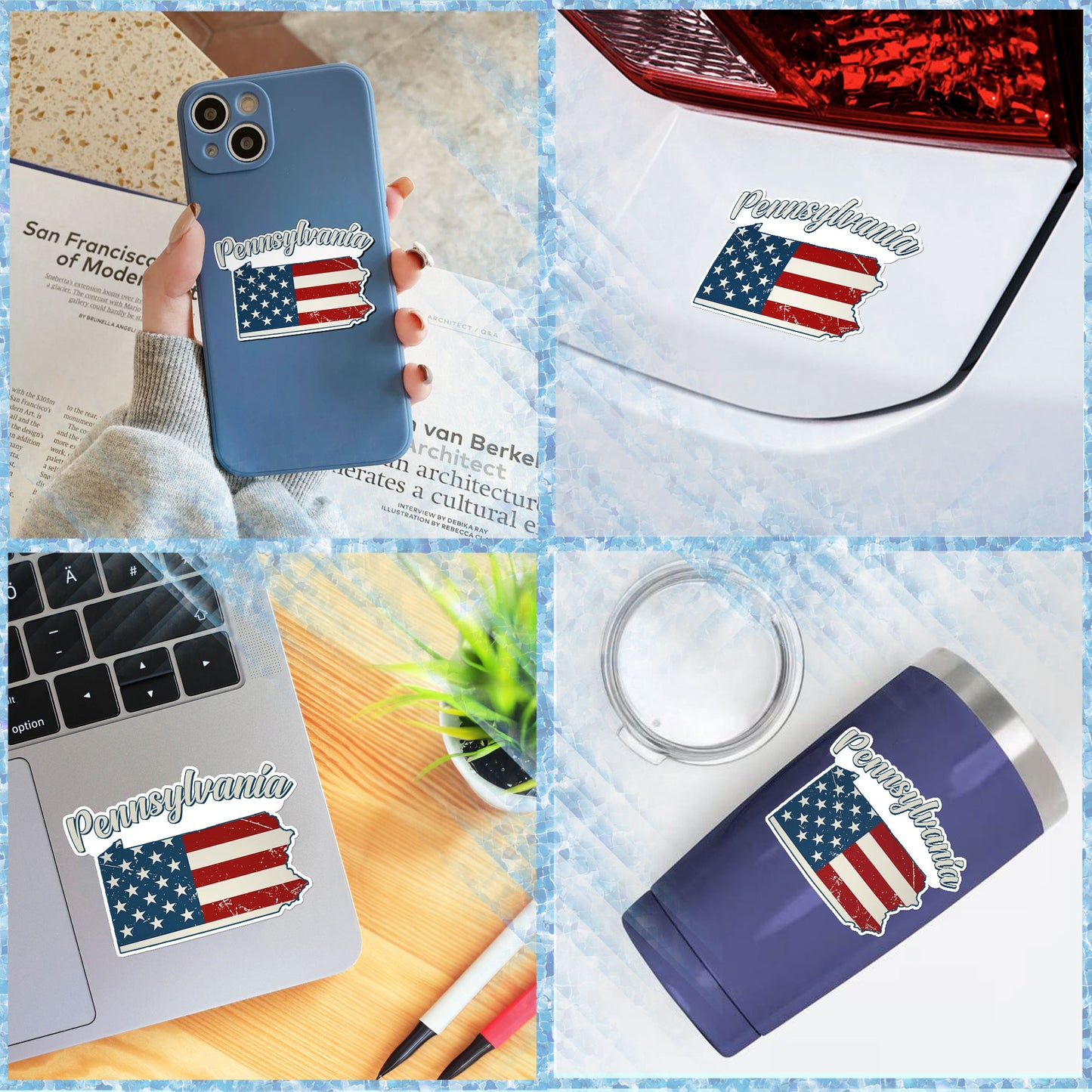 Pennsylvania Stickers US State Shaped Map Stickers, Vintage American Flag Patriotic Vinyl Decals for Water Bottles Luggage Suitcase Scrapbooking Computer