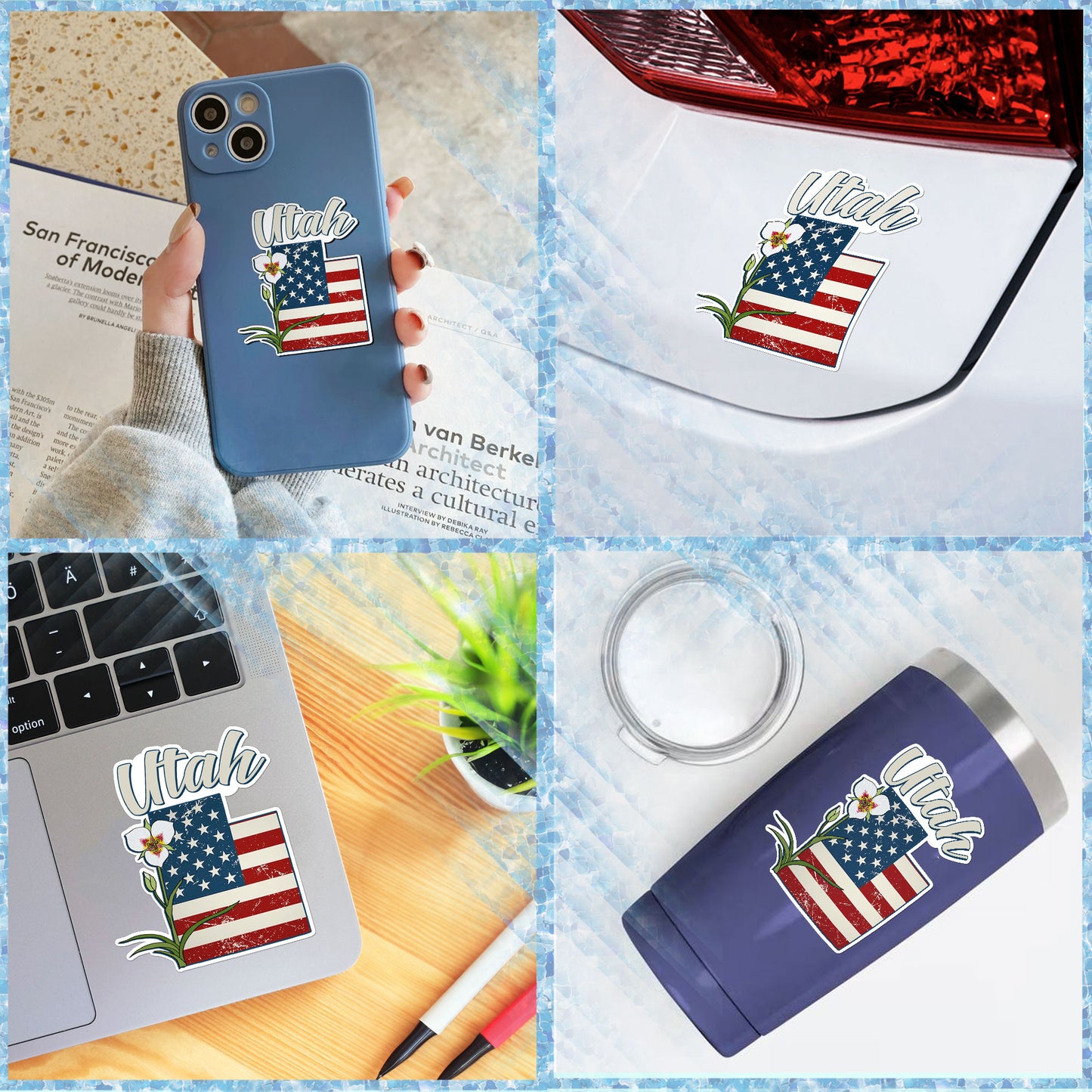 Utah State Flowers Stickers US State Shaped Map Stickers, Vintage American Flag Patriotic Vinyl Decals for Water Bottles Luggage Suitcase Scrapbooking Computer