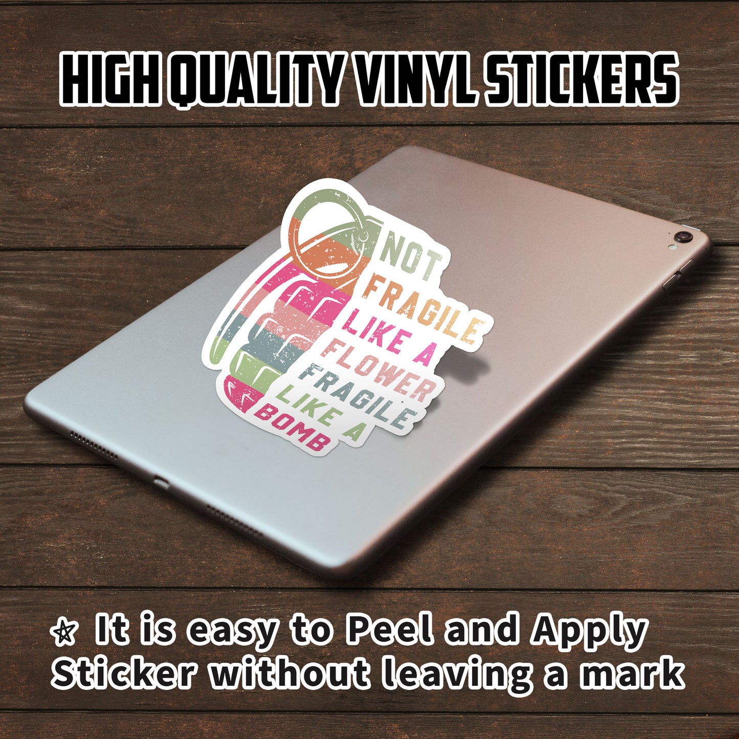 Not Fragile Like A Flower Sticker RBG Quote Flower Book Lover Feminist Stickers Waterproof Vinyl Decals for Car Truck Laptop Helmet Water Bottles Bicycle Luggage Stickers
