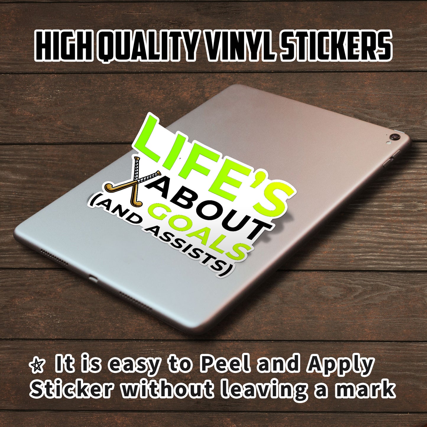 Lifes About Goal And Assists Sticker Funny Hockey Sport Motivational Stickers Waterproof Vinyl Decals for Car Truck Laptop Helmet Water Bottles Bicycle Luggage Stickers