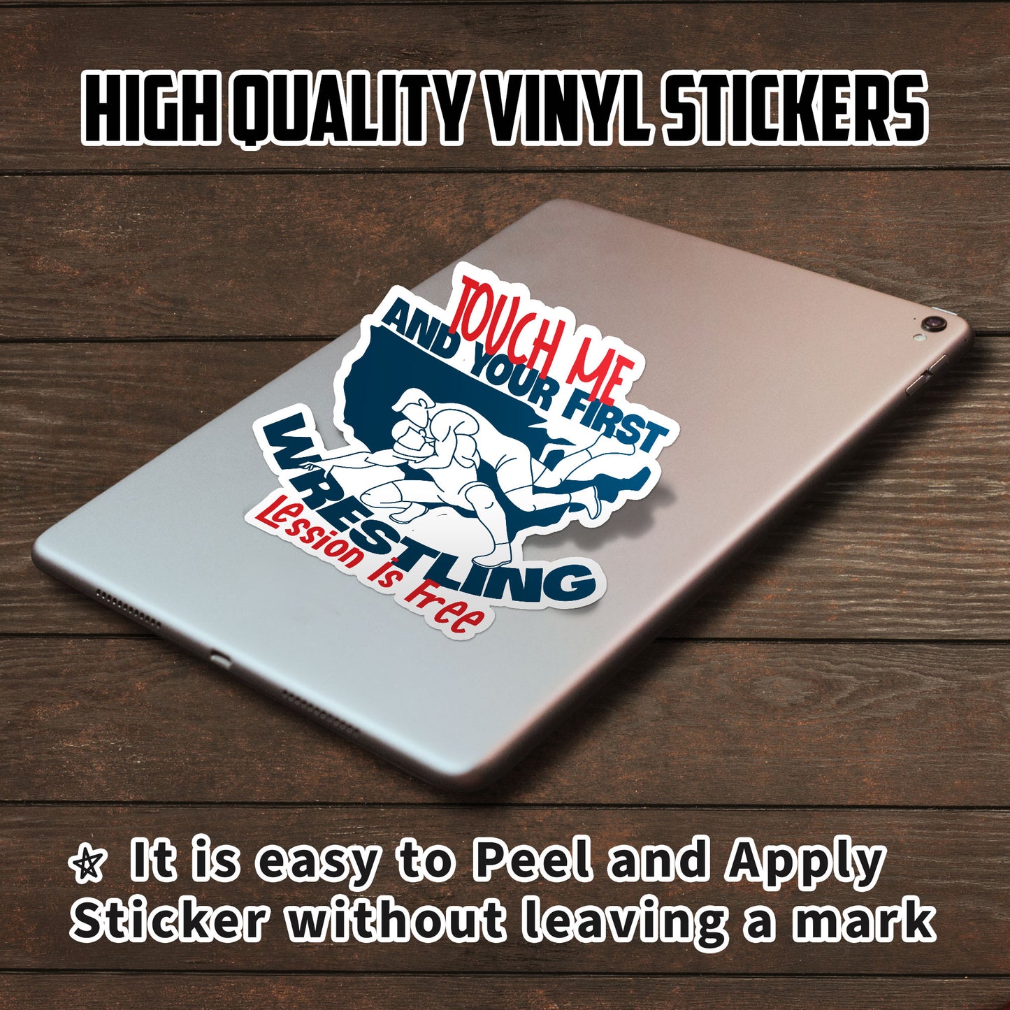 Touch Me And You First Wrestling Lession Is Free Sticker Funny Wrestler Joke Stickers Waterproof Vinyl Decals for Car Truck Laptop Helmet Hardhats Water Bottles Bicycle Luggage, Blue Collar Stickers