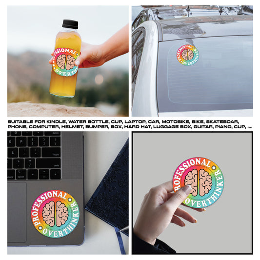 Professional Overthinker Sticker, Anxiety Stickers, Mental Health Support Vinyl Decals, Emotional Wellness, Waterproof, UV Resistant, for Laptop, Water Bottle, Journal, Notebook