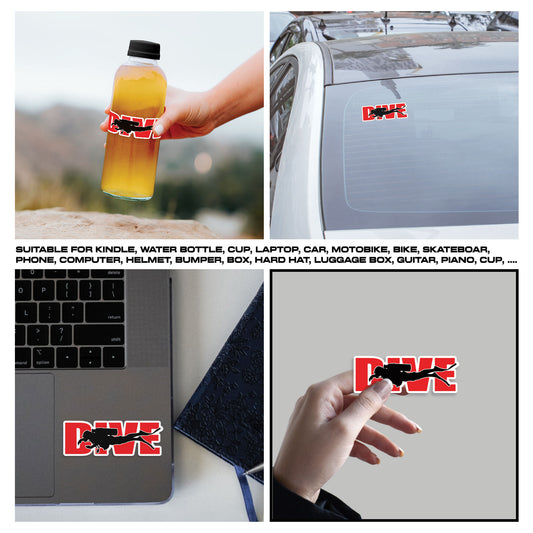 Diving Dive Sticker, Scuba Gear Stickers, Ocean Diving Vinyl Decals, Adventure Sport, Waterproof, UV Resistant, for Laptop, Water Bottle, Journal, Notebook