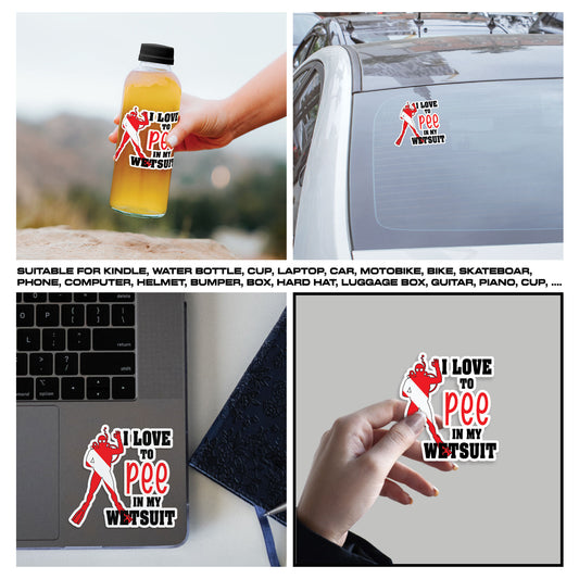 Diving I Love To Pee In My Wer Suit Sticker, Scuba Gear Stickers, Ocean Diving Vinyl Decals, Adventure Sport, Waterproof, UV Resistant, for Laptop, Water Bottle, Journal, Notebook