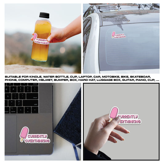 Currenttly Overthinking Sticker, Mental Health Stickers, Positive and Supportive Vinyl Decals, Waterproof, UV Resistant, for Laptop, Water Bottle, Notebook, Mirror, Scrapbook, Phone Case