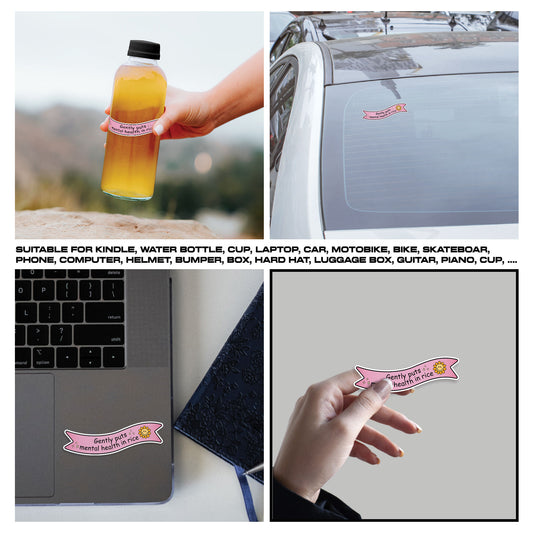 Gently PutsMental Health In Rice Sticker, Mental Health Stickers, Positive Vinyl Decals, Waterproof, UV Resistant, for Laptop, Water Bottle, Notebook, Mirror, Scrapbook, Phone Case
