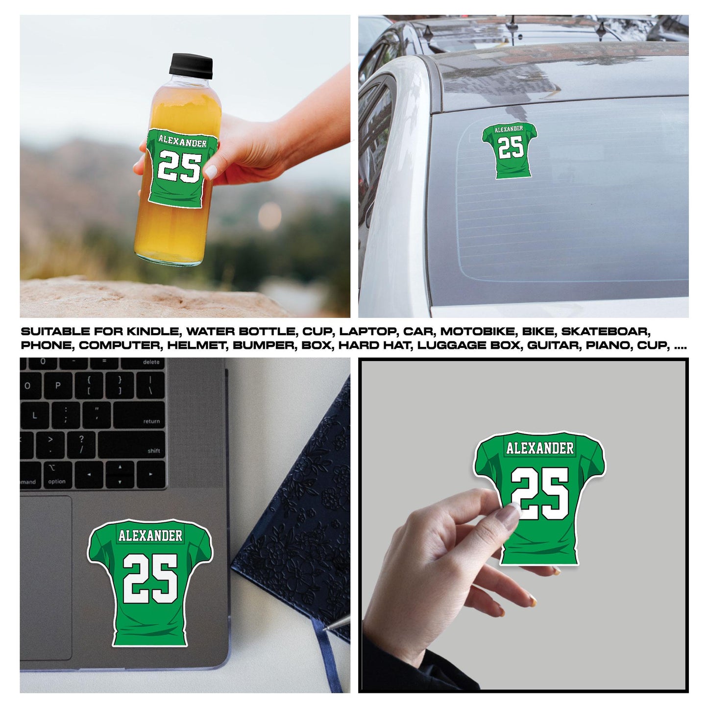 Custom Football Name and Number Sticker: Waterproof Vinyl Decal for Water Bottles, Football Helmet