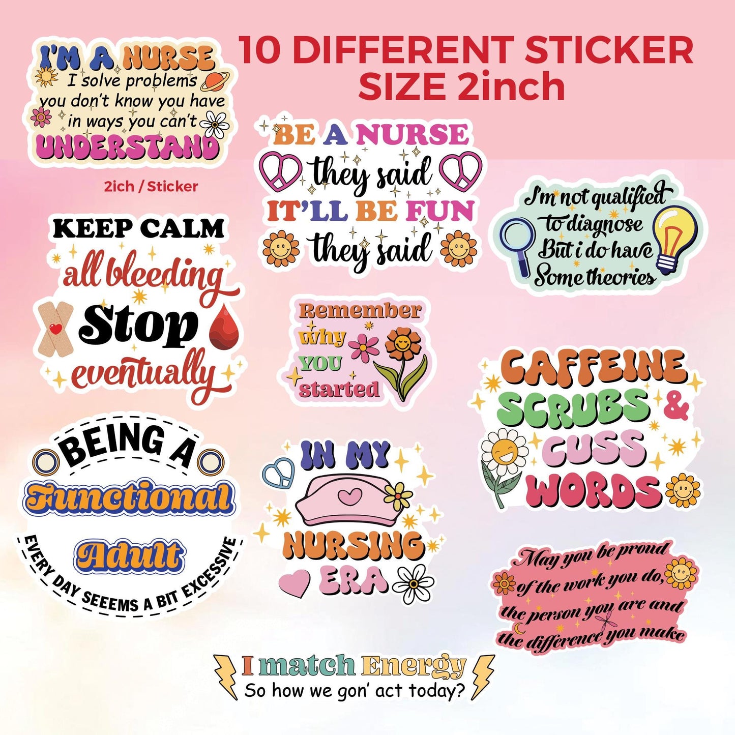 Nurse Sticker Pack: Funny Medical Decals - Waterproof Vinyl (10-Pack)
