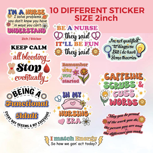 Nurse Sticker Pack: Funny Medical Decals - Waterproof Vinyl (10-Pack)