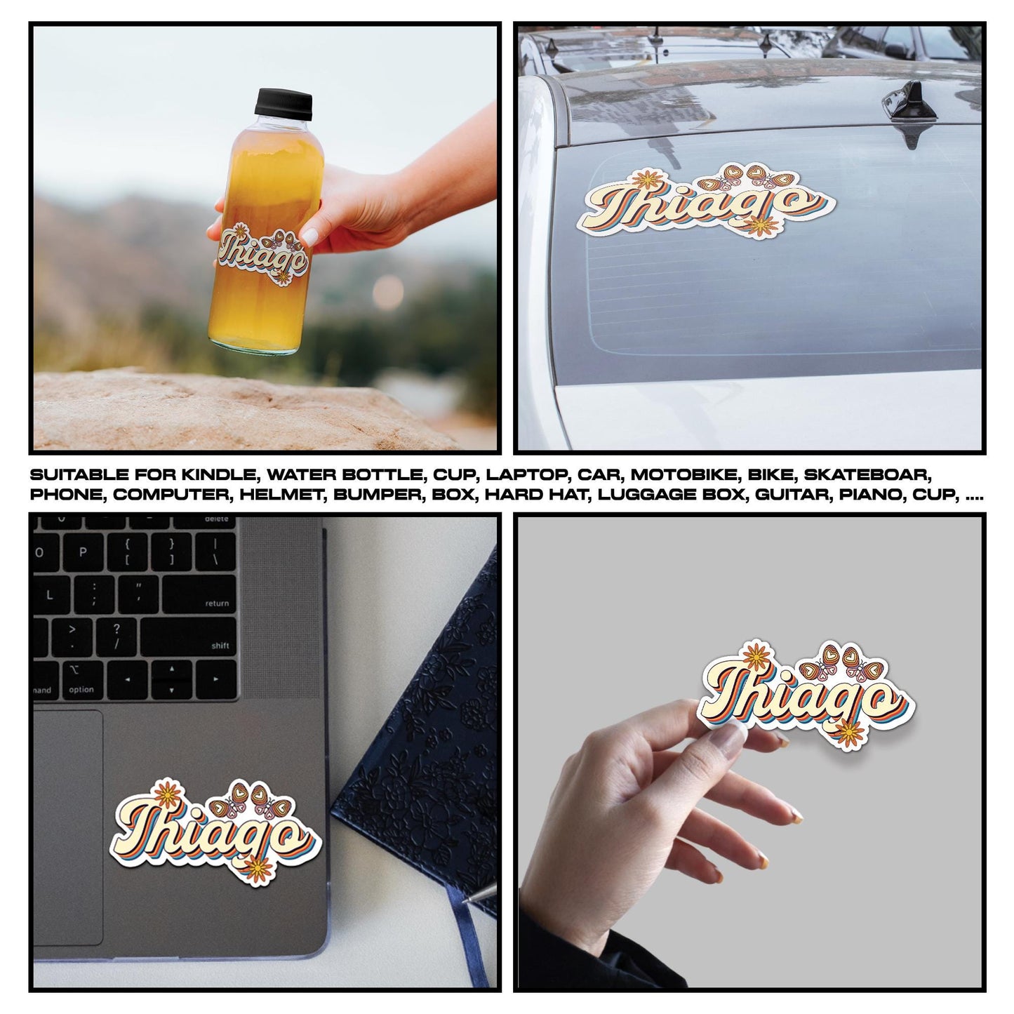 Custom Retro Name Sticker: Custom Groovy Daisy Decal, Waterproof Vinyl Decal for Water Bottles, Laptop, Daycare labels