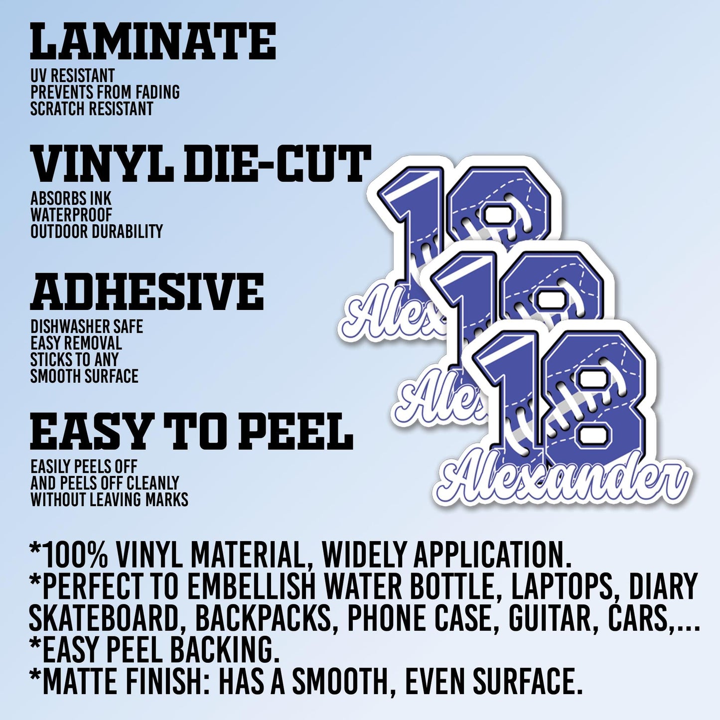 Custom Name Number Sticker, Personalized Waterproof Vinyl Decal For Football Helmet, Water Bottle, Tool Boxes, Custom Helmet Stickers