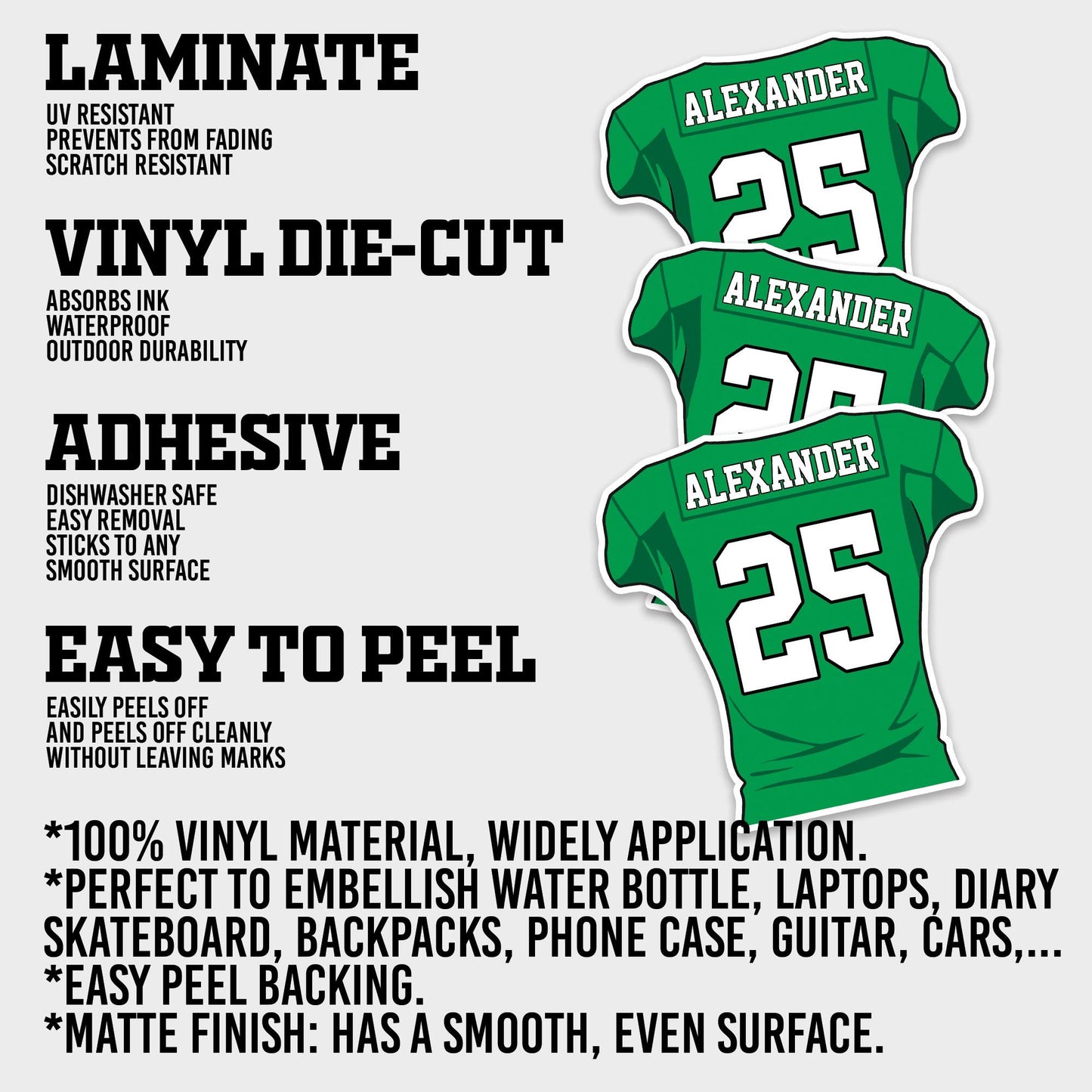 Custom Football Name and Number Sticker: Waterproof Vinyl Decal for Water Bottles, Football Helmet