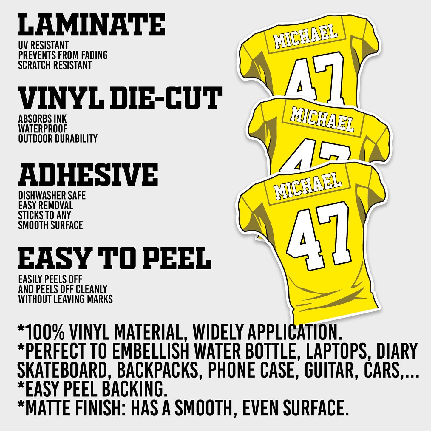 Custom Football Name and Number Sticker: Waterproof Vinyl Decal for Water Bottles, Football Helmet