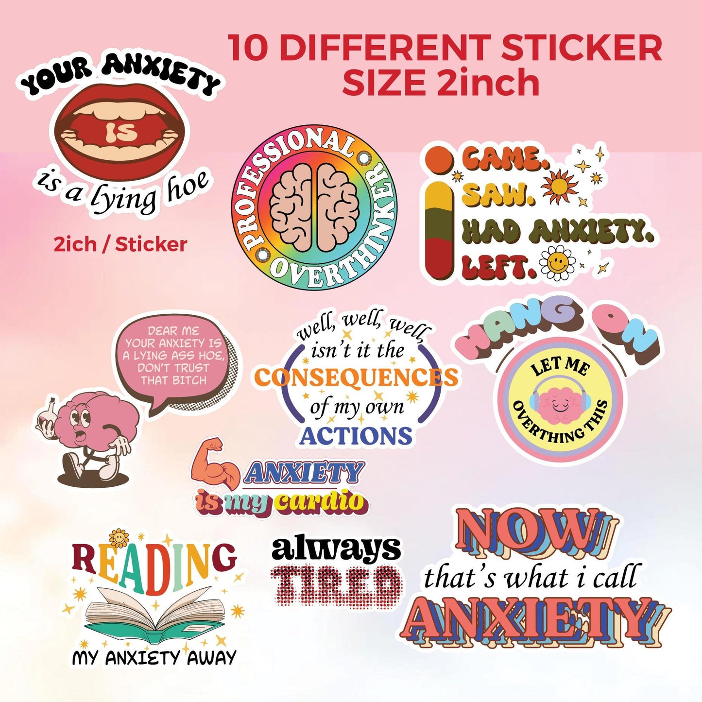 Anxiety Relief Stickers: 10 Pack Sensory Fidget Decals - Mental Health