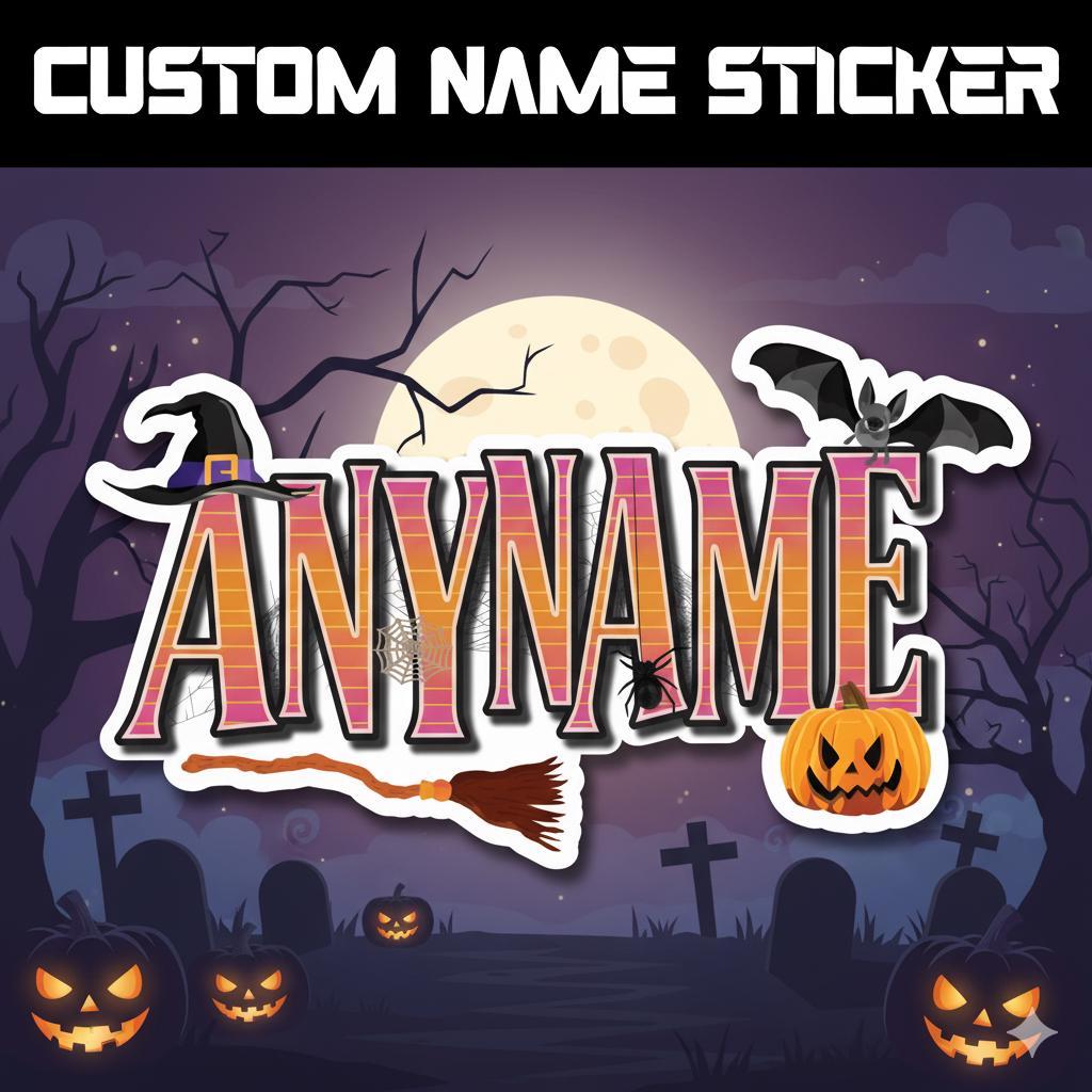 Custom Name Sticker, Halloween Name Sticker, Personalized Water-Resistant Vinyl Decal for Water Bottle, Helmet, Tool Boxes