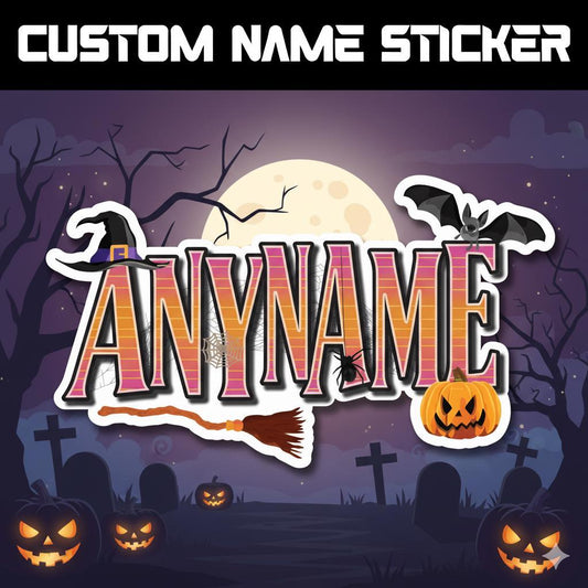 Custom Name Sticker, Halloween Name Sticker, Personalized Water-Resistant Vinyl Decal for Water Bottle, Helmet, Tool Boxes