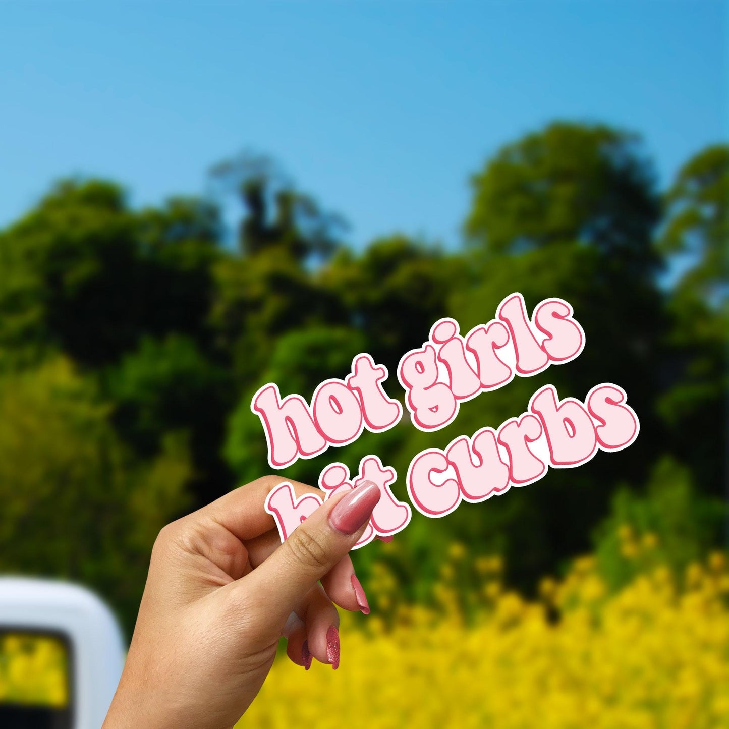 Hot Girls Hit Curbs Sticker, Funny Bumper Sticker: Weatherproof Vinyl Decal for Car Van Truck Bumper Sticker