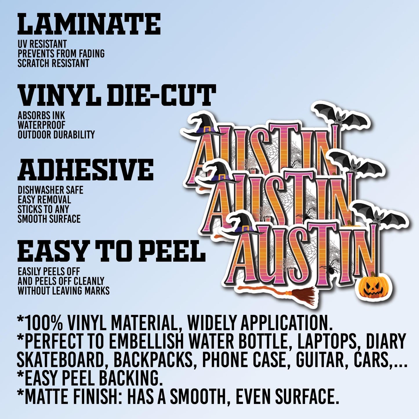 Custom Name Sticker, Halloween Name Sticker, Personalized Water-Resistant Vinyl Decal for Water Bottle, Helmet, Tool Boxes