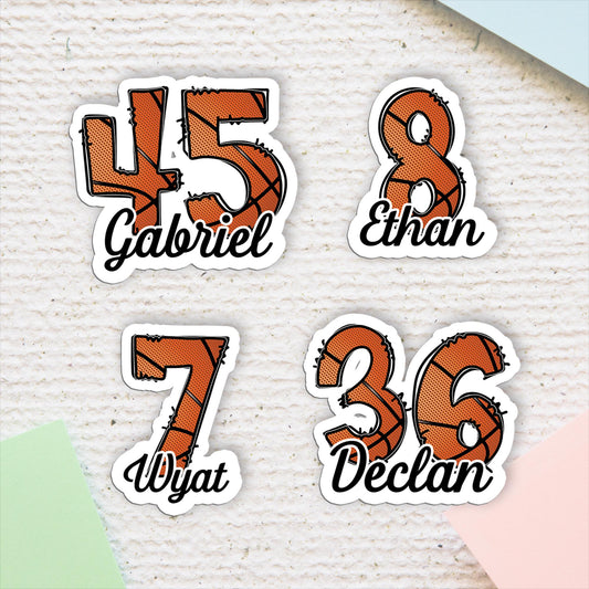Personalized Basketball Name & Number Sticker: Water Bottle, Laptop Decal