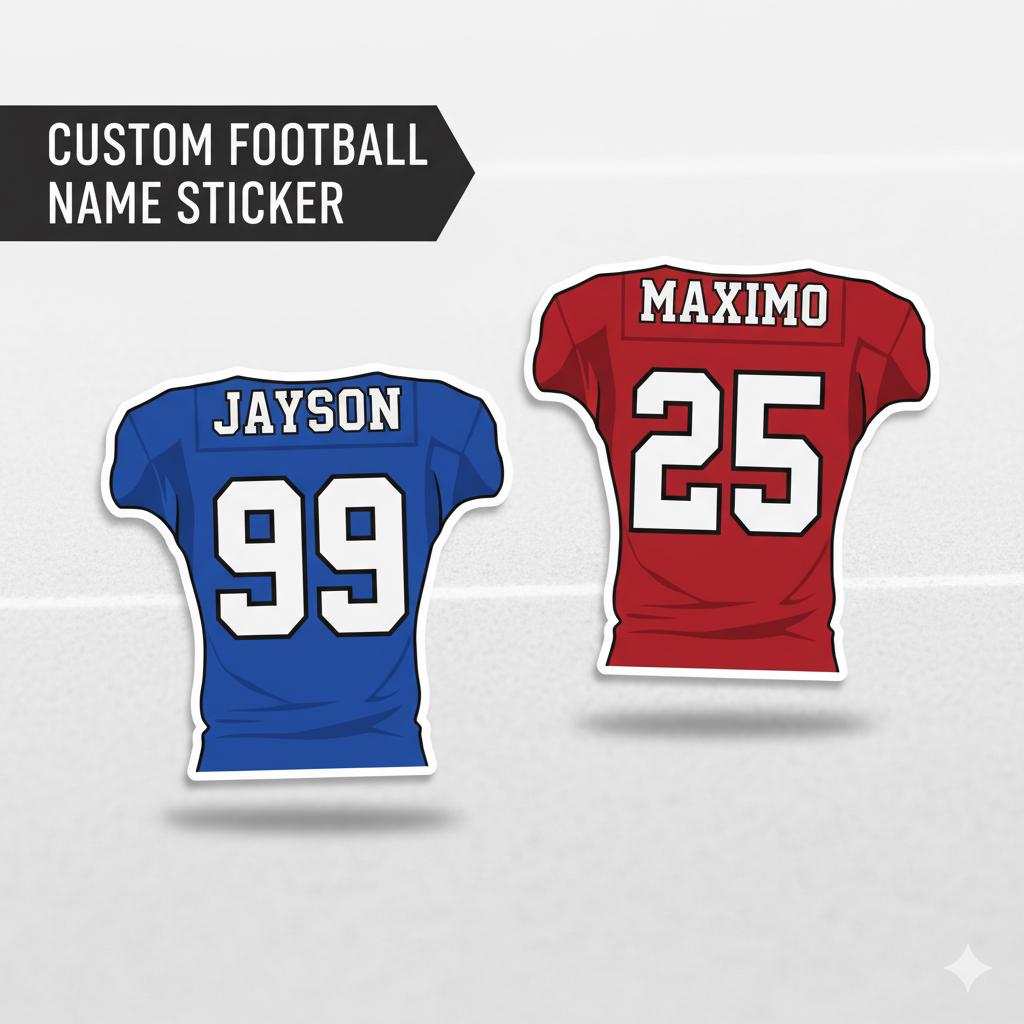 Custom Football Name and Number Sticker: Waterproof Vinyl Decal for Water Bottles, Football Helmet