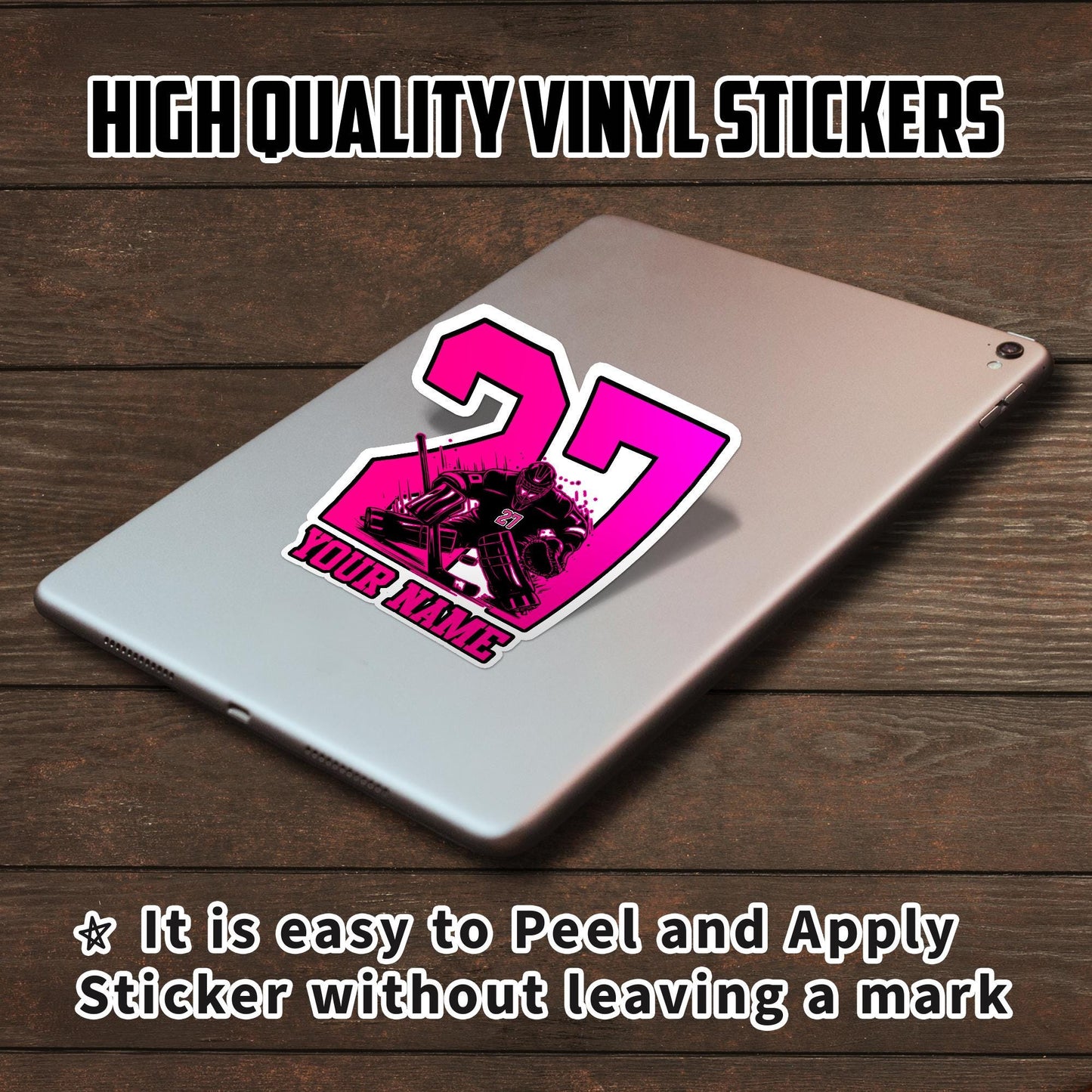 Custom Hockey Player Sticker: Personalized Name & Number, Waterproof Vinyl