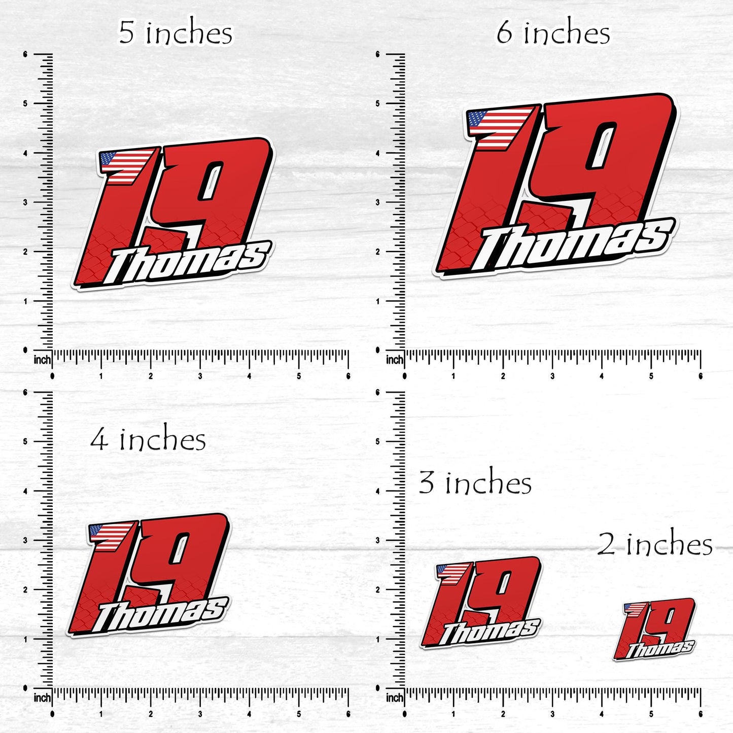 Custom Racing Name Number Sticker: Die-Cut Vinyl Decal with National Flag