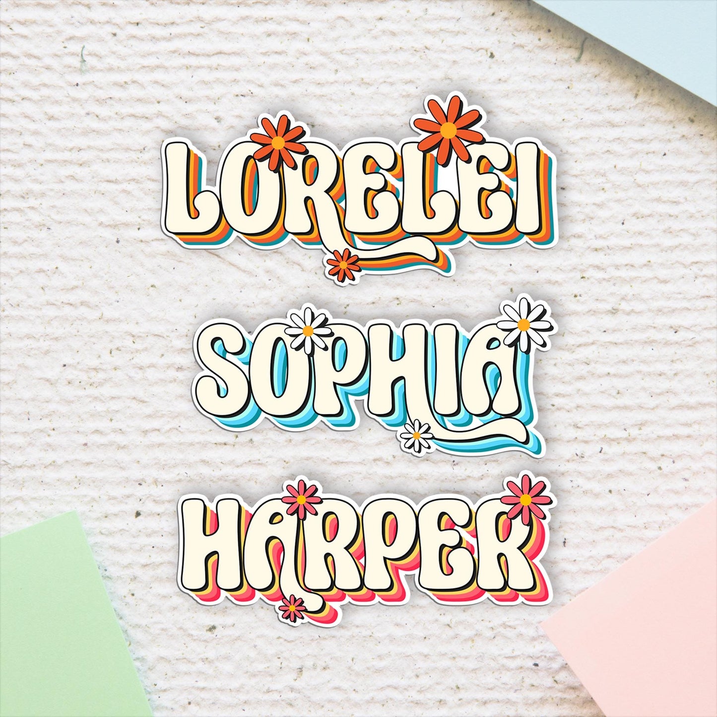 Personalized Daisy Name Sticker: Retro Hippie Vinyl Decal