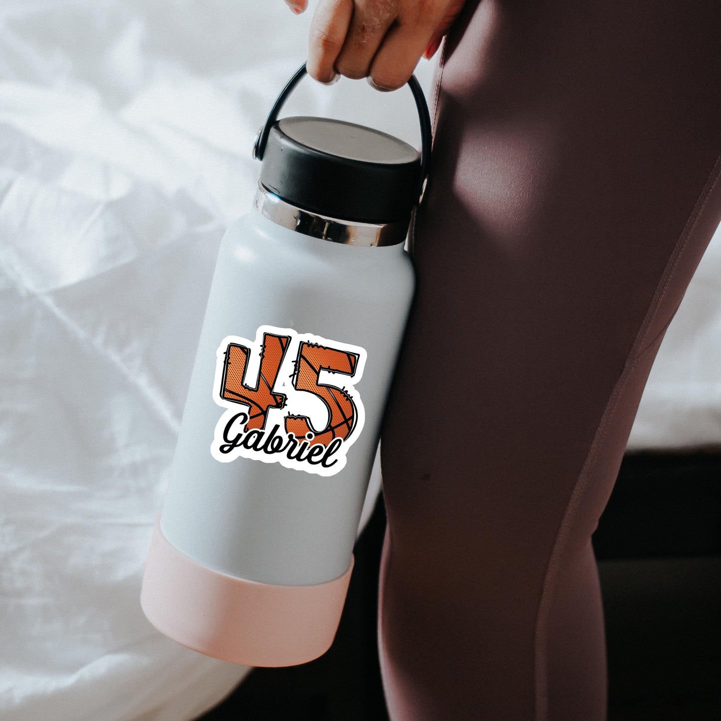 Personalized Basketball Name & Number Sticker: Water Bottle, Laptop Decal