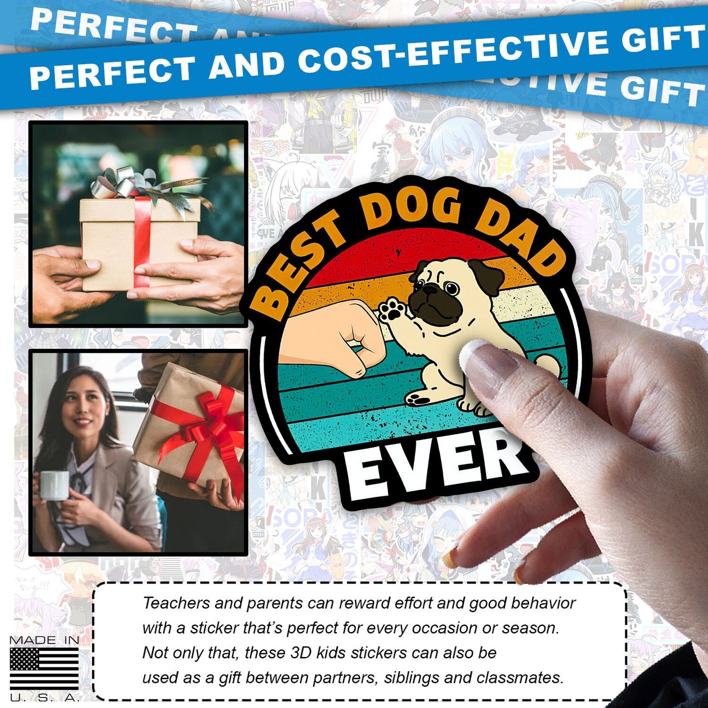 Best Dog Dad Ever, Waterproof Kiss Cut Vinyl Sticker, Stickers for Water Bottles,Skateboards and Notebooks, Laptop Stickers