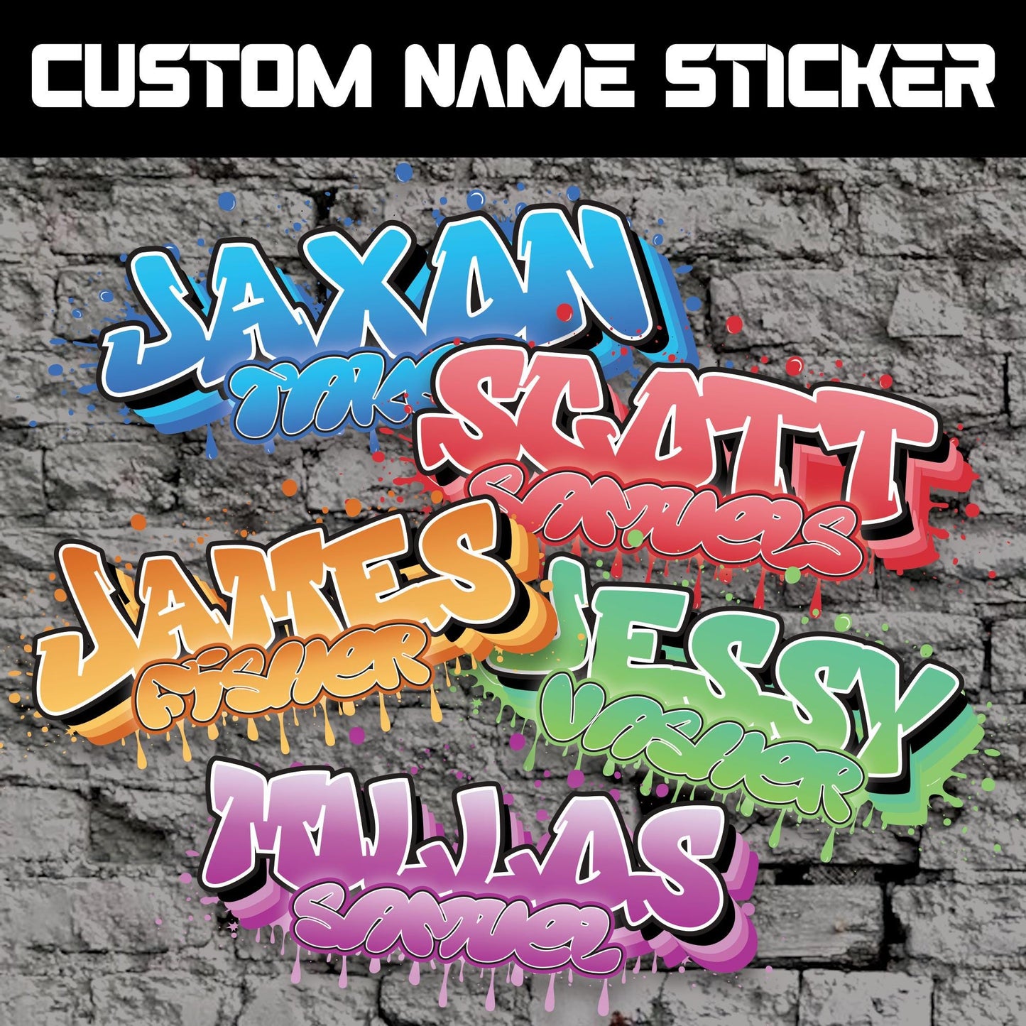 Custom Name Sticker Waterproof: Personalized Graffiti Style Vinyl Decals, Die-Cut Name Labels for Water Bottles, Laptops, Lunchbox