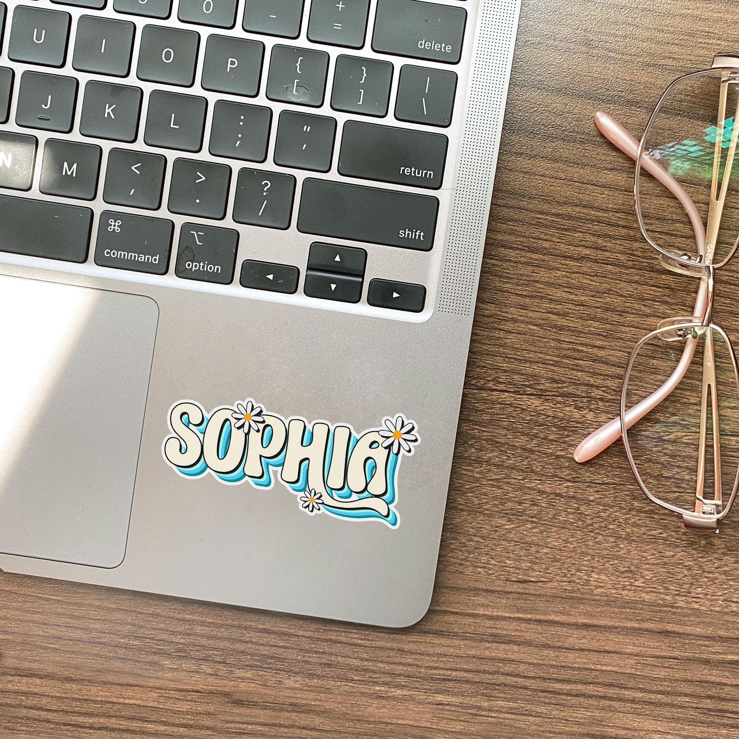Personalized Daisy Name Sticker: Retro Hippie Vinyl Decal