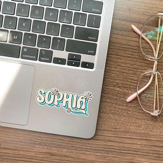 Personalized Daisy Name Sticker: Retro Hippie Vinyl Decal