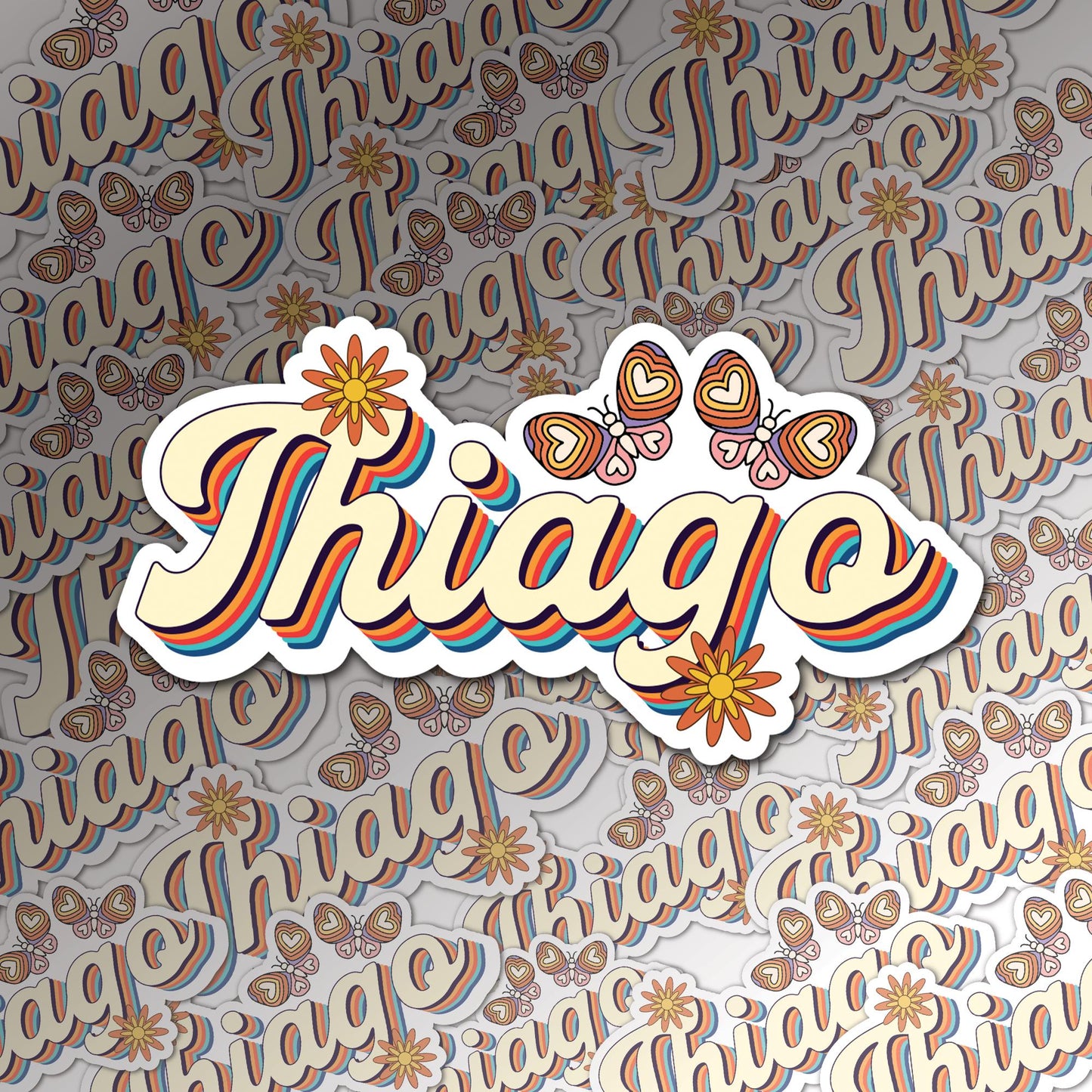 Custom Retro Name Sticker: Custom Groovy Daisy Decal, Waterproof Vinyl Decal for Water Bottles, Laptop, Daycare labels