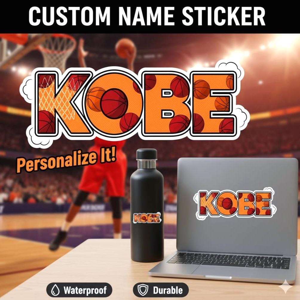 Custom Name Sticker, Personalized Basketball Sport Name Decal Sticker, Lover Sport Vinyl Sticker for Water Bottle Baseball Team Gifts Coach
