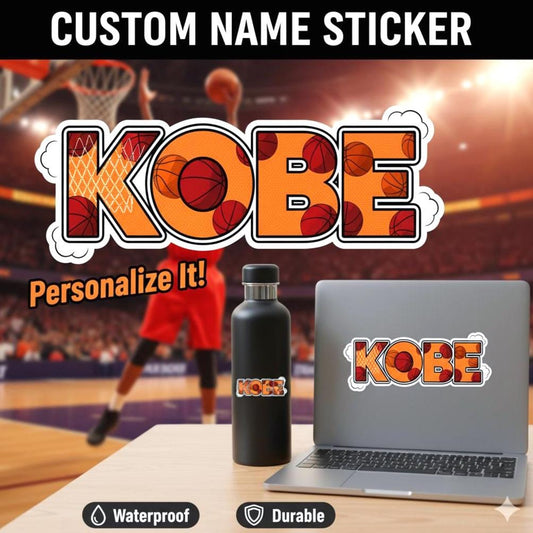 Custom Name Sticker, Personalized Basketball Sport Name Decal Sticker, Lover Sport Vinyl Sticker for Water Bottle Baseball Team Gifts Coach