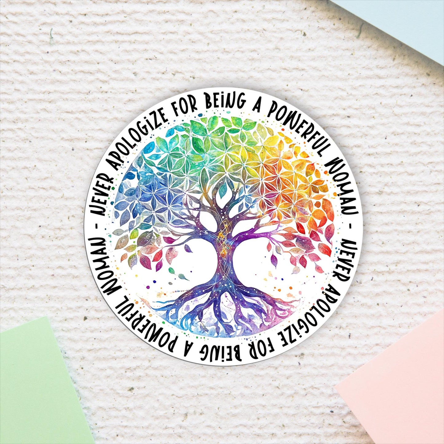 Feminist Vinyl Sticker: Rainbow Tree of Life, Strong Woman Decal