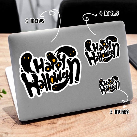 Happy Halloween Ghost Vinyl Sticker: Laptop, Guitar, Skateboard