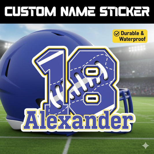 Custom Name Number Sticker, Personalized Waterproof Vinyl Decal For Football Helmet, Water Bottle, Tool Boxes, Custom Helmet Stickers