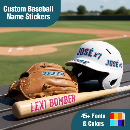 Custom Name Sticker, Personalized Baseball Name Stickers, Custom Sticker for Baseball bat, Catcher's Mitt, Batting Helmet, Baseball Cap
