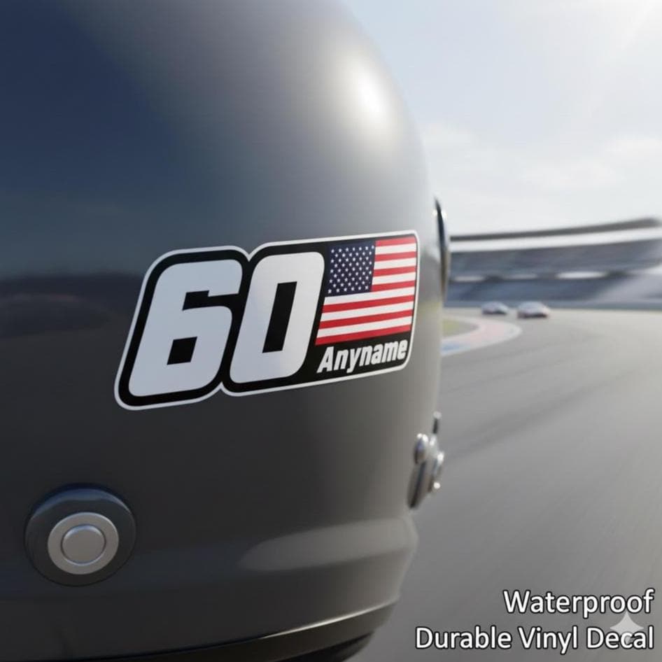 Custom Sticker Name and Flag, Personalized Waterproof Vinyl Decal for Water Bottles, Cars, Bikes, Laptops - Racing, Sport, Initial, Monogram